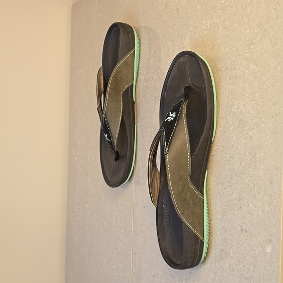 Kuru black, dark brown, and teal suppoertive thong flip flop sandals, size 8 - Picture 8 of 11